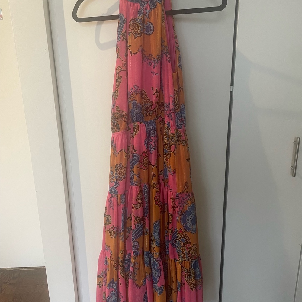 Aqua Pink and Orange Halter Dress